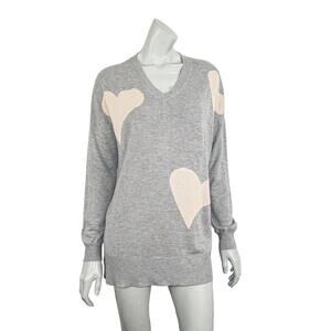 Laurie Felt Women's Size Small Vneck Pullover Sweater Gray with hearts